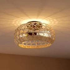 11.8" Rattan Ceiling Light Fixture, 2-Light Hand Woven Pendant Hanging Light