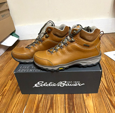Eddie Bauer Cairn Mid Women s Brown Leather Hiking Boots Vibram Rubber 9.5M