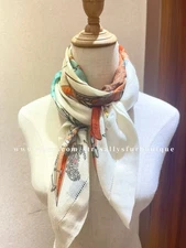 Sallys 100% Boiled Cashmere Stole Boat Print Square Thin Delicate Scarf 35"