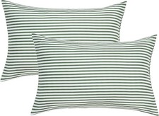 100 Natural Cotton Striped Standard Pillowcases Set, 2 Pack