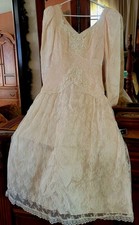 Vintage 1970's Gunne Sax Factory Scott McClintock Blush Lace L/S Tea Length Gown