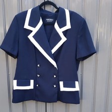 Vintage 80's Retro Navy White Women's Blazer 2X Stewardess Career Made In USA