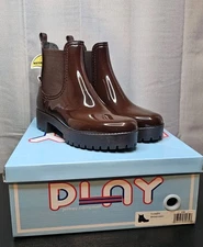 Jeffrey Campbell Cloudy Chelsea Rain Boots Size 8 Brown Shiny Rubber Waterproof