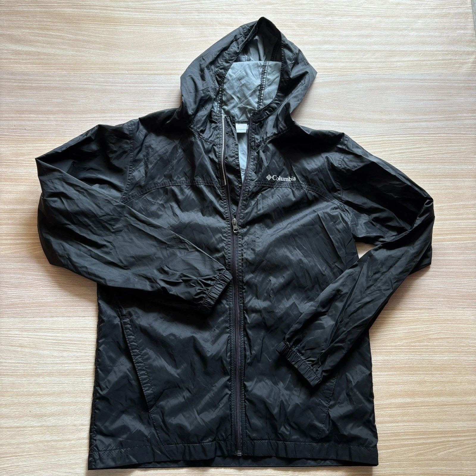 Columbia Windbreaker Jacket Boys/Kids/Youth XL 18/20 Black Zip Hooded Pockets