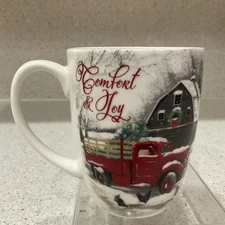 Martha Collins Faithfully Yours Comfort & Joy Christmas Mug Red Truck And Barn