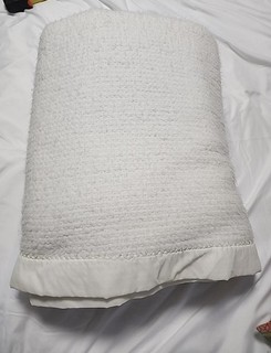 Vintage Thermal Waffle Weave Blanket Satin Trim Acrylic Ivory 86” x 88" USA