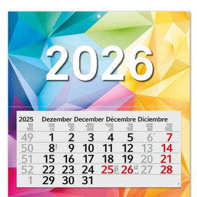 TIMR 3-Monatskalender 2026 Wandkalender mit Schiebermehrsprachig D /GB /F /ES I tr335