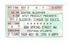 Biglietto Alegria Cirque Du Soleil 30/11/95 Atlanta GA Stub