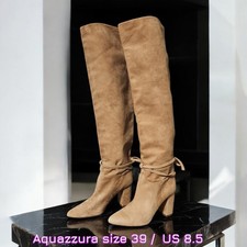 Stivali sopra il ginocchio Aquazzura Milano 85 scamosciati marroni slouchy OTK taglia 39/US 8,5