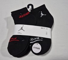 Nike Jordans Boys Socks Ankle Jumpman Basketball Cushioned SZ 3Y-5Y Black