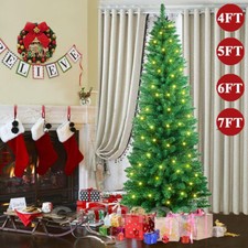 4/5/6/7FT LED Slim Pencil Pine Spruce Artificial Christmas Tree Xmas with Lights