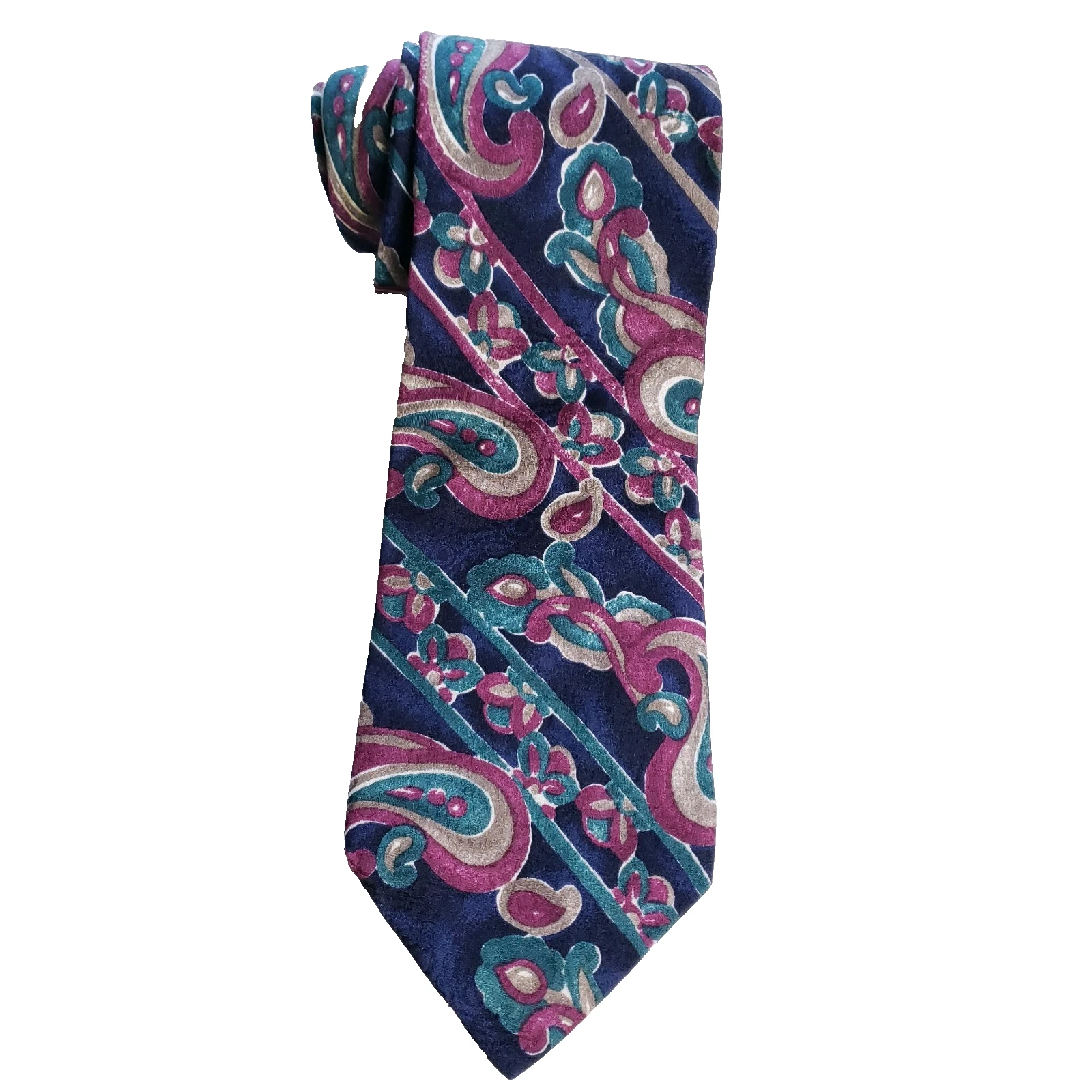 Villa Bugatti Tie Paisley Floral Bold Striped Pattern Blue Pink Classic image 1