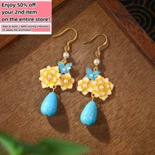 Bohemian Turquoise Gemstone Pearl Drop Earrings – Dainty Jewelry 18K Gold Plated