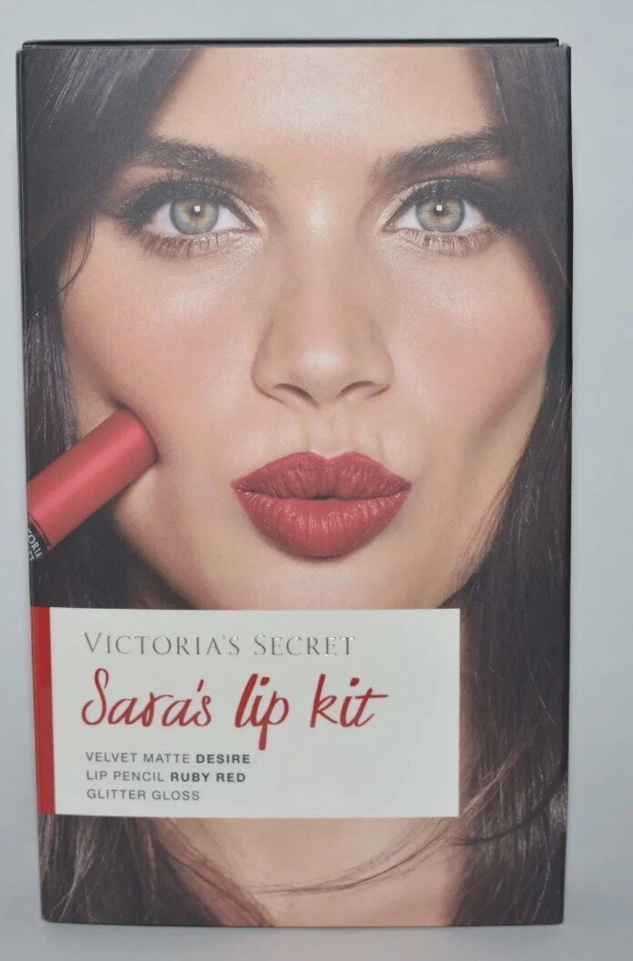 VICTORIA SECRET SARA'S LIP KIT DESIRE VELVET MATTE RUBY RED PENCIL GLITTER GLOSS