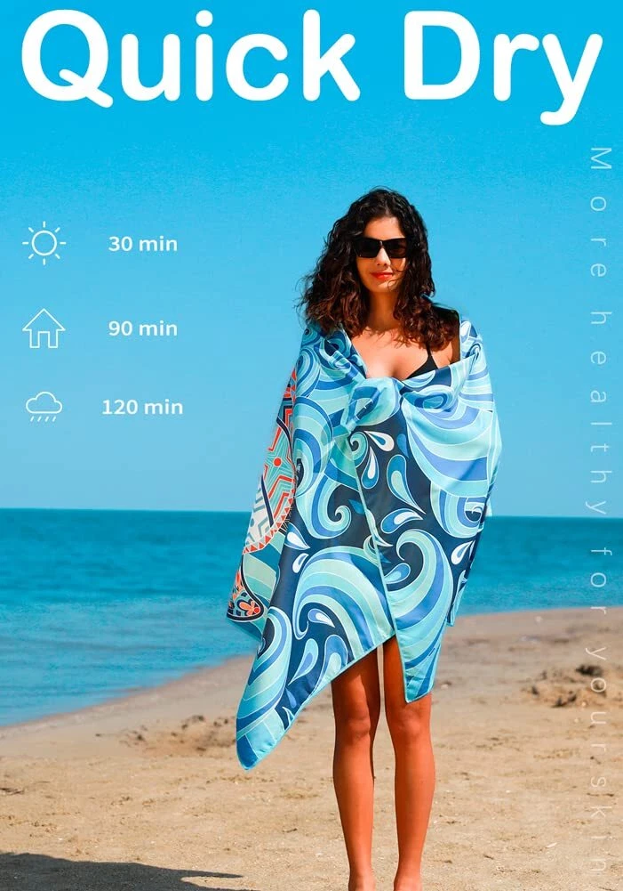 2 Pack Microfiber Lightweight Beach Towel Sand Free Quick Dry Absorbent Thin ...