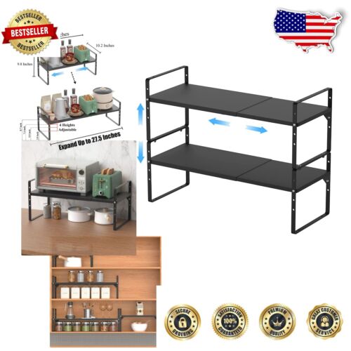 Expandable & Stackable Countertop Storage Shelves - Adjustable 2-Pack Organizer