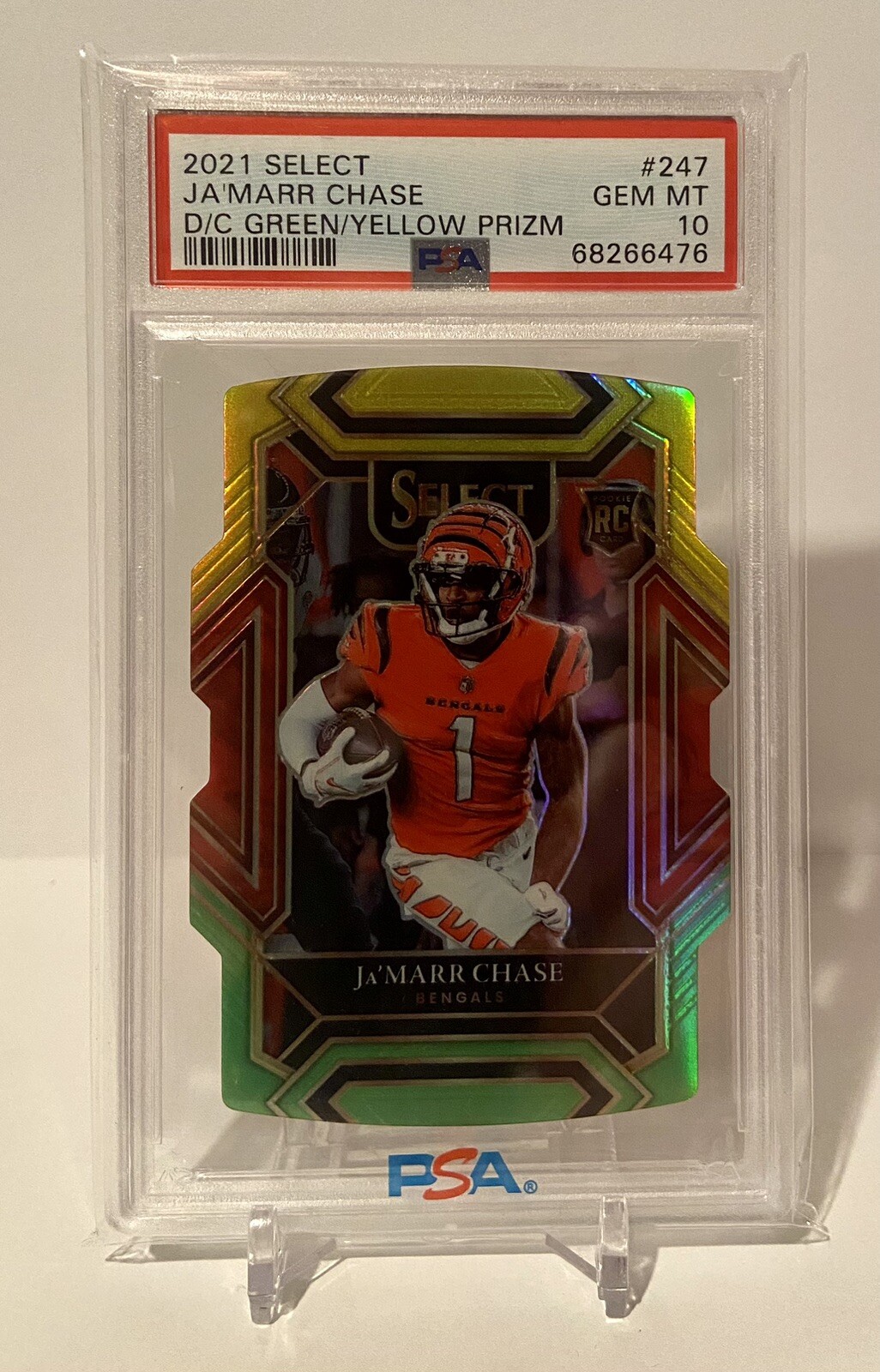 Ja'Marr Chase 2021 Panini Select Green/Yellow Prizm Die-Cut RC PSA 10 #247