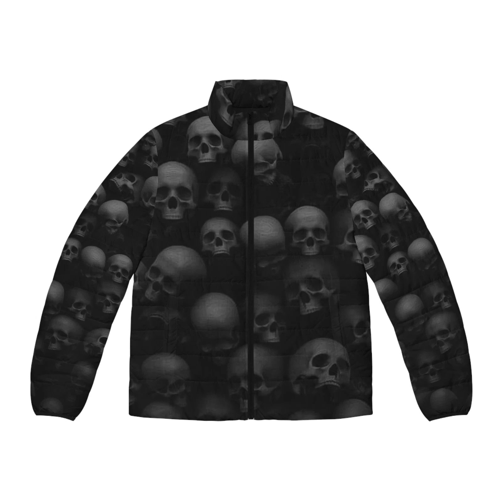 Men's Skull Print Puffer Jacket - Stylish Outerwear for the Bold