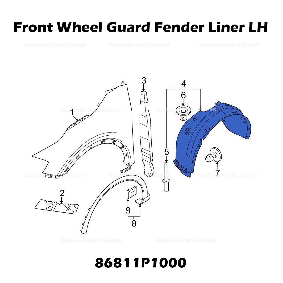 ⭐Genuine⭐ Front Wheel Guard Fender Liner LH 86811P1000 for Kia