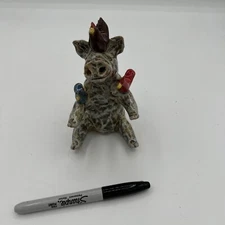 Lynn Bailey Signed Folk Art Pig With Birds