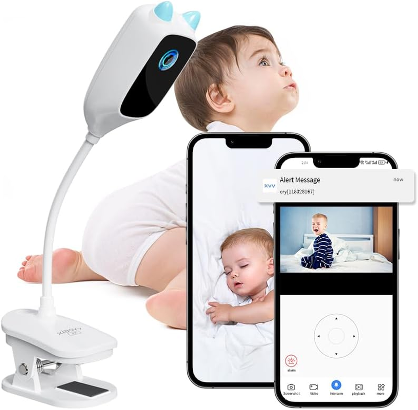 2K Baby Monitor with Holder Attaches to Crib Cot Shelves, 360° Rotation Video Ba