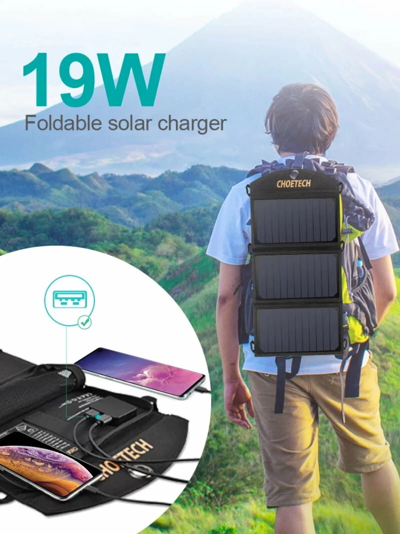 Choetech SC001 19W Solar Panel Portable Charger USB Charger For Camping Outdoors