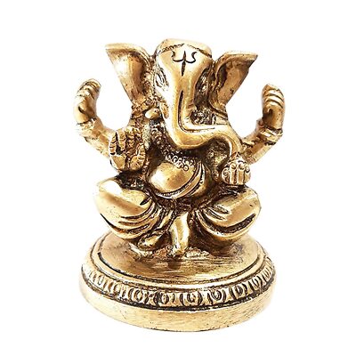  Brass Engraved Sitting Ganesha Showpiece Statue 5 cm x 5 cm x 5 cm