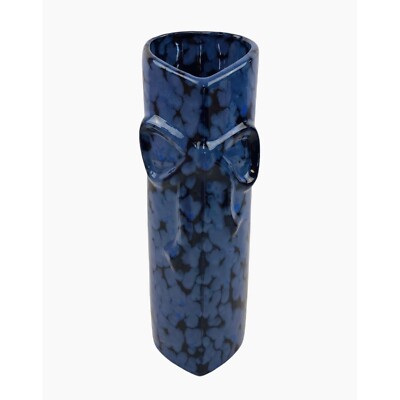 Blue Black Heart Shaped Mini Bud Vase Bow Studio Art Pottery Glazed