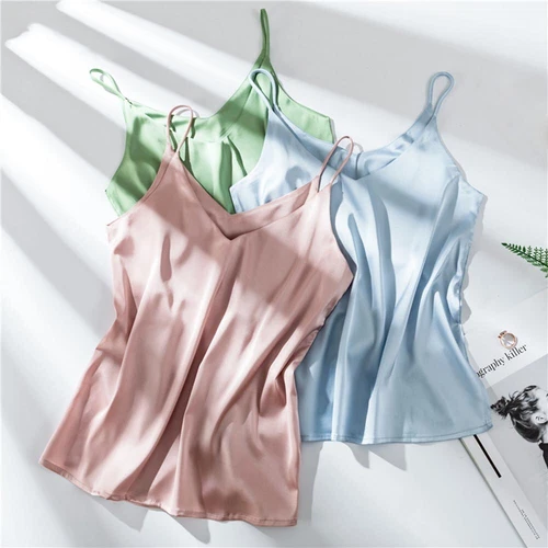 Women Silk Satin Tank Cami Plain Sleeveless Strappy Camisole Vest Casual Tops - Picture 7 of 35