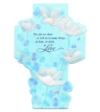 Religious EASTER Card FOR SPOUSE Die-Cut Blue Cross White Flowers — DaySpring +✉