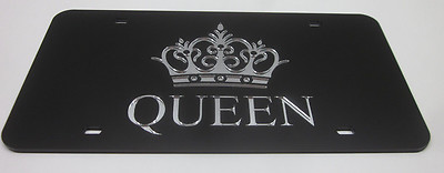 QUEEN with Crown royalty MIRROR LASER CUT LICENSE PLATE INLAID ACRYLIC CHROME