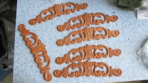 6pc Wood Carving Decal Wall Door Onlay Applique Hardware 10 7/8" Wide X 2 1/2