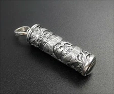 925 Sterling Silver Ornate Detailed Dragon Cylinder Prayer Box Locket Pendant