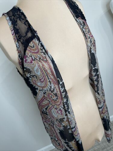 Living Doll Women's Vest Black Boho Lace Paisley Kimono Scarf Small - Picture 4 of 8