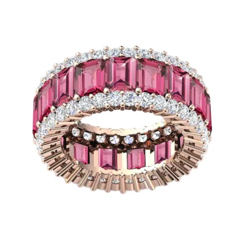 Pink Tourmaline Eternity Engagement Band For Women 13.00 Carat Emerald Cut 6x4MM - Picture 4 of 6