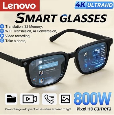 Lenovo AI Smart Glasses 8K HD Camera Bluetooth Call Music Translate Photochromic