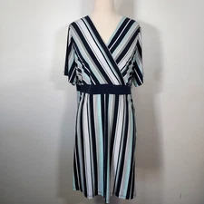 CJ Banks Dress Striped Stretch Womens Plus size 1X Surplice V Neck Short Sleeves