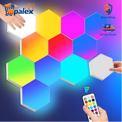 Hexagon LED Wandpaneel RGB Touch Fernbedienung 7 Stück 10,4x9cm