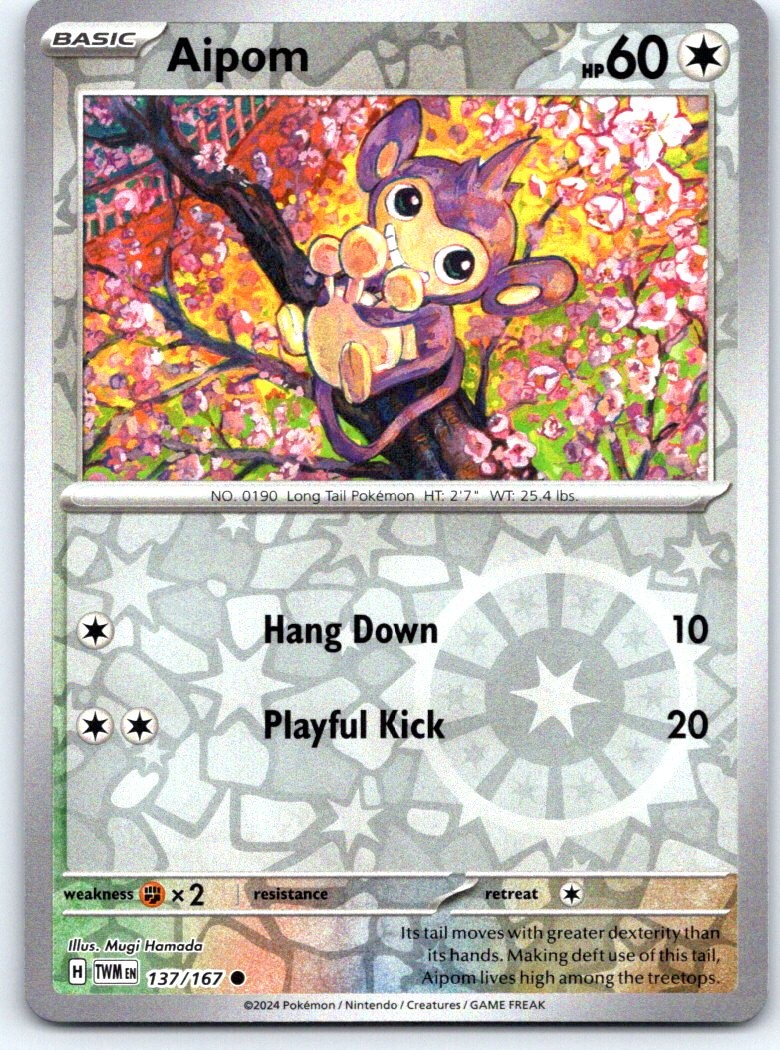 Aipom 137/167 Common Twilight Masquerade Pokemon Reverse Holo NM