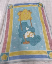 Vtg Care Bears Plush Baby Blanket Bedtime Wish Dream Minky Stars Swing 30x42