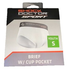 Shock Doctor Sport Brief With Cup Pocket White Active Underwear Youth Boys S New