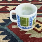 Vintage Glasbake Wimbledon Tennis USTA Milk White Glass Coffee Mug, Cup