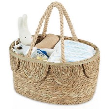 Diaper Caddy Organizer, Portable Natural Wicker Diaper Caddy with Rope Handle...