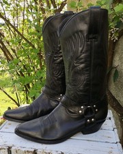 Stivali da cowboy neri da uomo in pelle lunghezza polpaccio trasporto taglia 9 ottimi