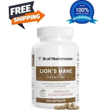 Real Mushrooms Lion’s Mane Mushroom Extract Capsules 300 Caps FREE SHIPPING