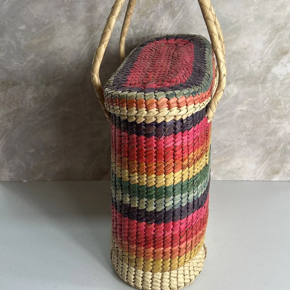 Bolsa tote artesanal mexicana de tecido com tampa alças duplas bolsa de mercado multicolor - Imagem 2 de 4