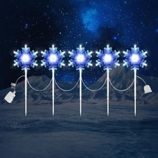 Snowflake Lights Outdoor 3D Crystal Cool White and Blue 9 ft Set of 5 Yard St...
