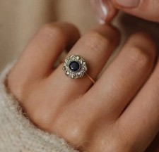 Antique Style 1.5ct Created Blue Sapphire Engagement Ring 14K White Gold Plated