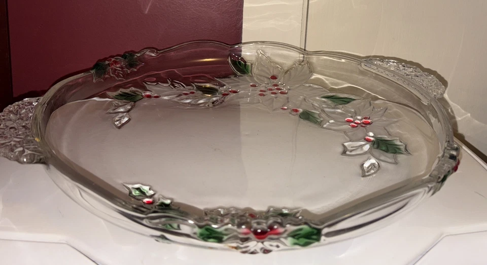 Lote de 3 NAVIDAD MIKASA HOLIDAY FLOOM Cristal Servir Piezas Plato Cuenco Bandeja Foto 3 de 4