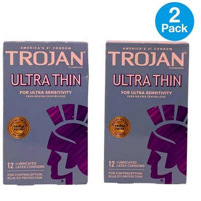 Trojan Ultra Thin Condoms 12ct 2 Pack for Ultra Sensitivity New-EXP-2028-01-01
